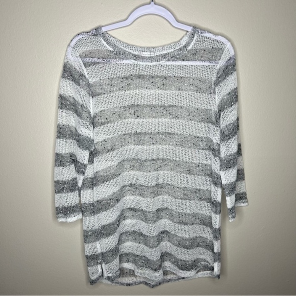 Erin London Striped 3/4 Sleeves Open‎ Knit Sweater M